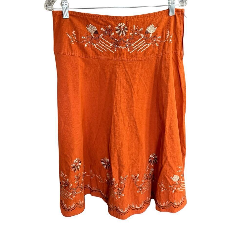 Vtg 70's Skirt A-Line Orange Embroidery Hippie Bohemian Funky Groovy Whimsical L